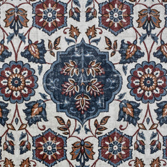 Blue, Brown & Off White Printed Velvet Fabric by the Yard