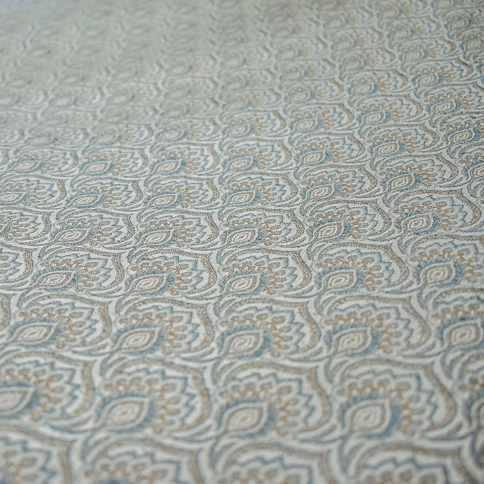 Teal & Cream Jacquard Weaved Fabric by the Yard