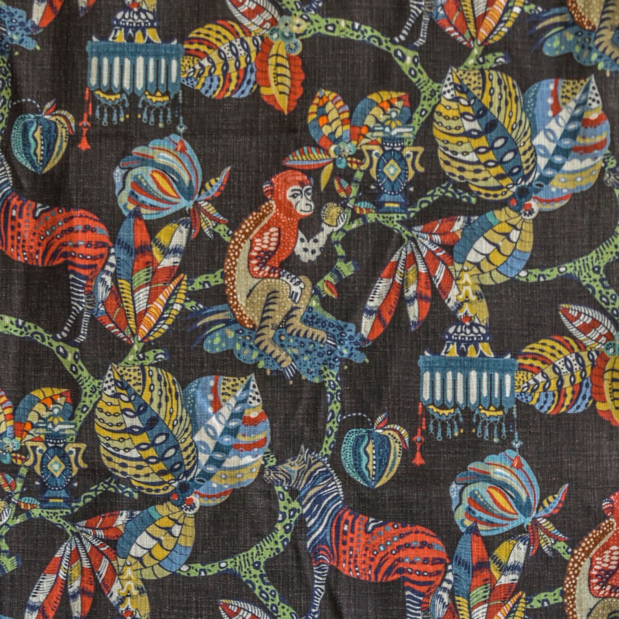 Black, Red, Green Printed Cotton Fabric by the Yard