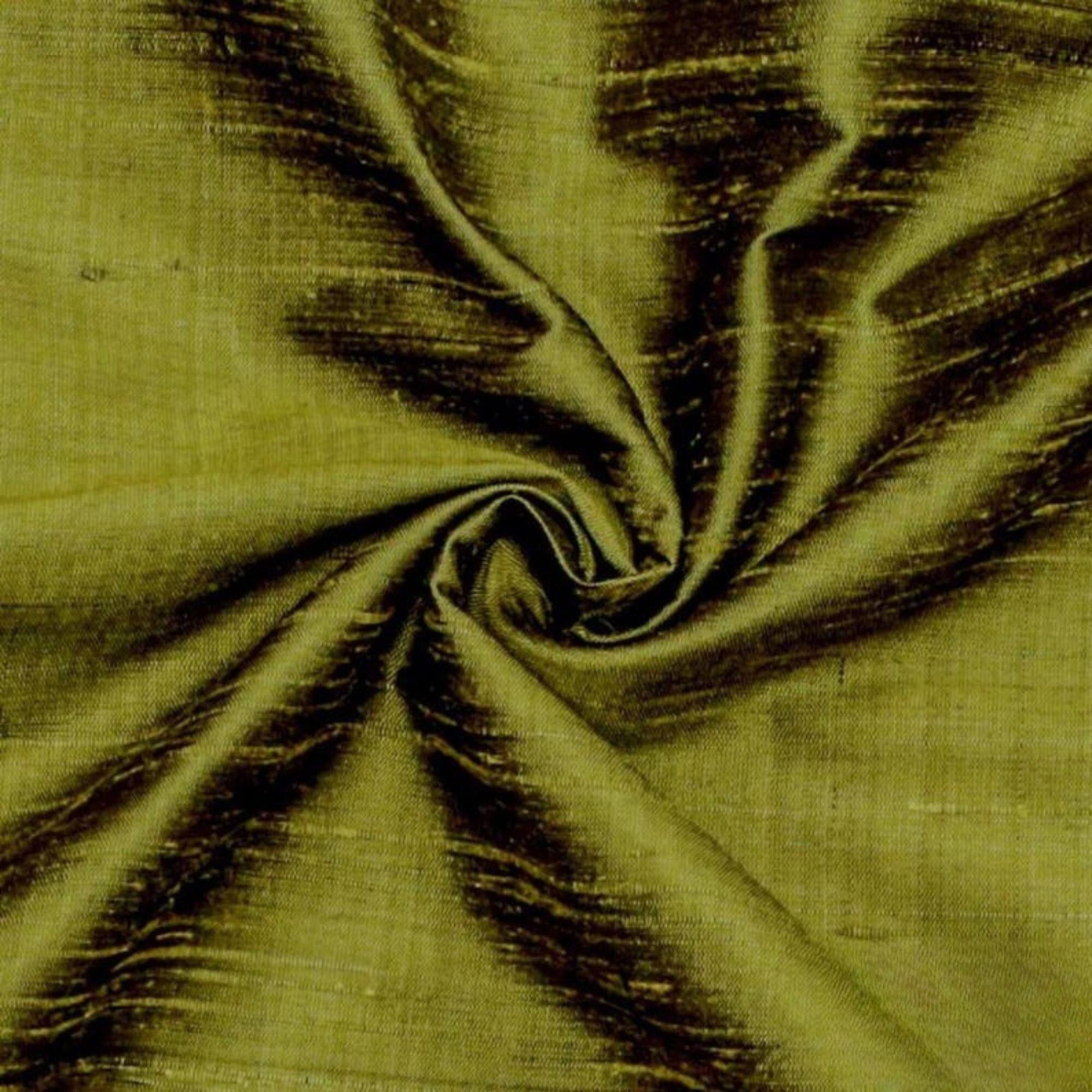 Olive Green 100% Pure Silk Fabric By The Yard