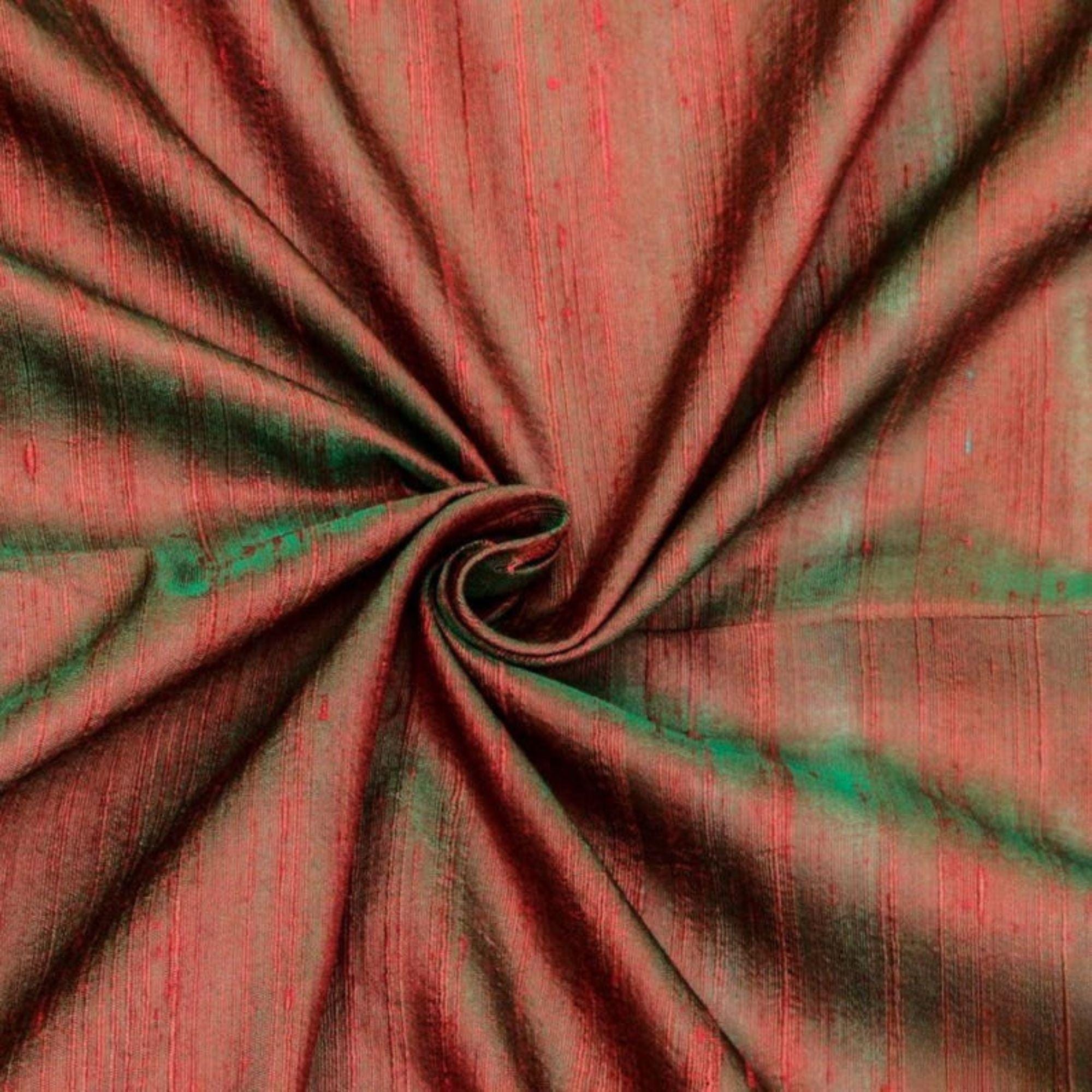 Red, Green Silk Dupioni Fabric By The Yard