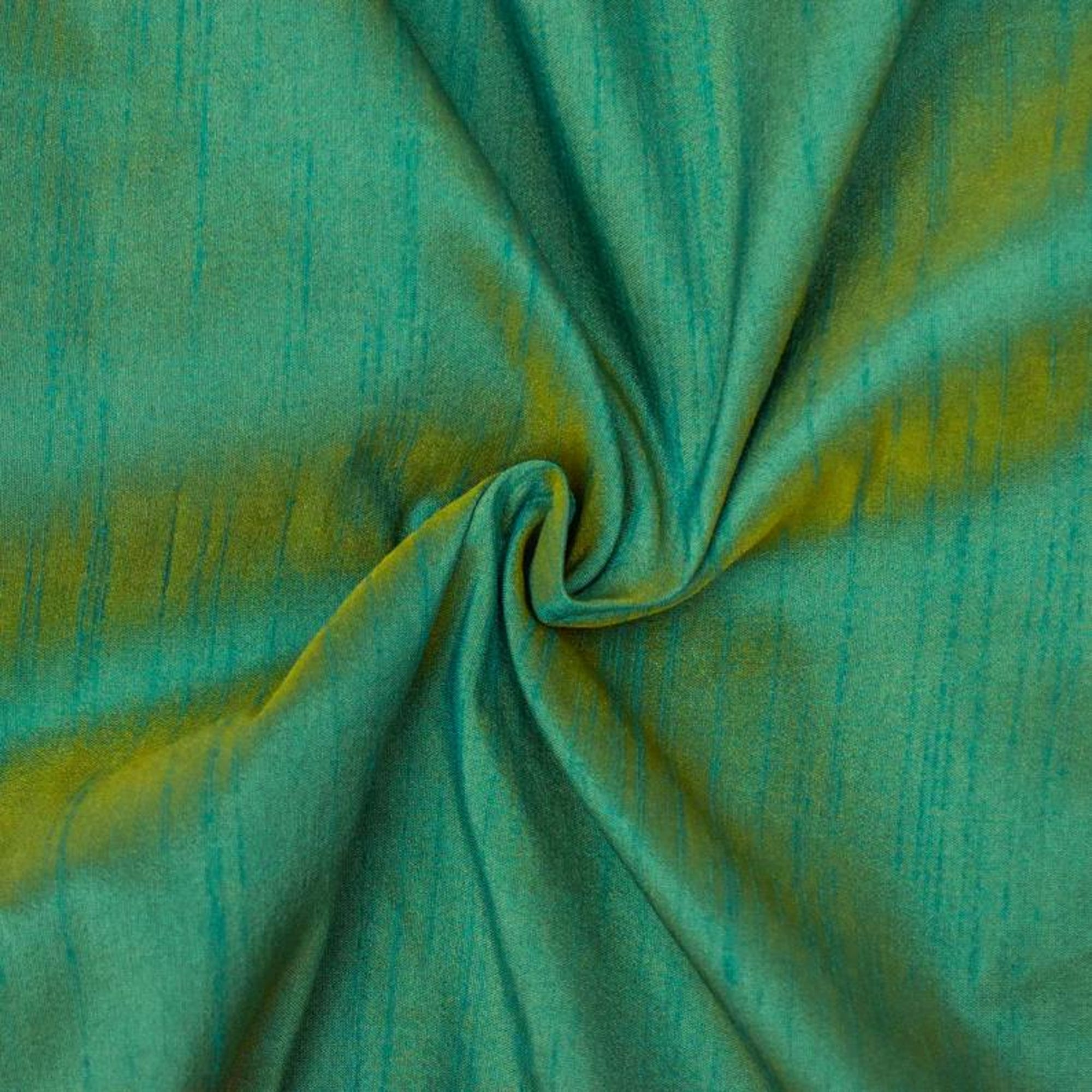 Aqua And Yellow Faux Silk Fabric By The Yard