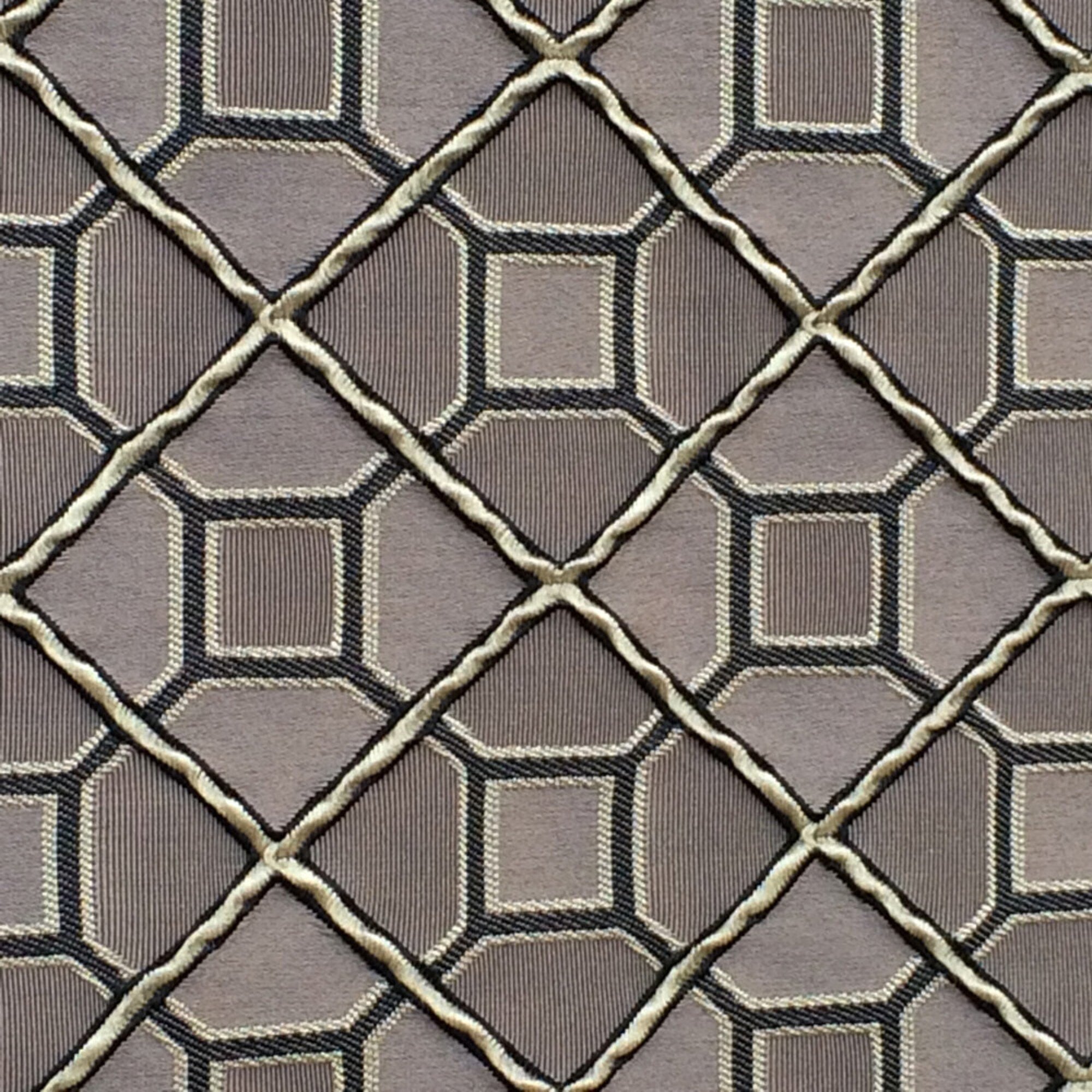 Grey And Black Tile Jacquard Fabric By The Yard