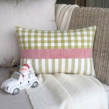 Green Cotton Decorative Lumbar Pillow Cover - Holiday Grid