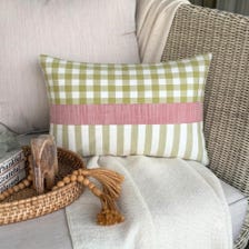 Green Cotton Decorative Lumbar Pillow Cover - Holiday Grid