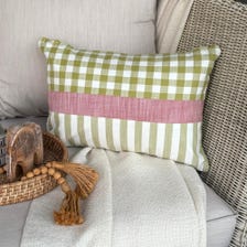 Green Cotton Decorative Lumbar Pillow Cover - Holiday Grid