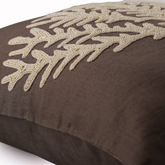 Coral Harvest - Brown Cotton Linen Decorative Euro Sham