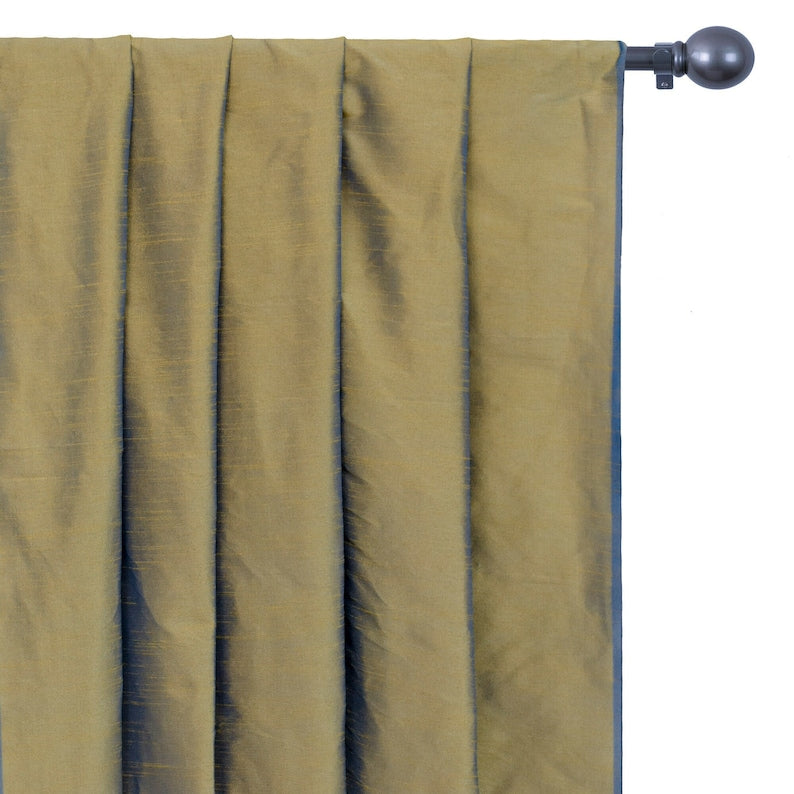 Gold & Turquoise Blue Art Silk Curtain Panels