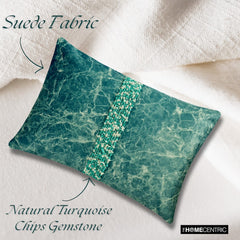 Turquoise Touchstones - Turquoise Jacquard Lumbar Pillow Cover
