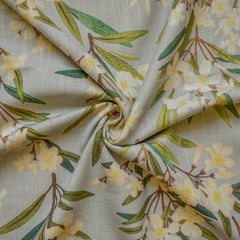 Green, Cream Printed Cotton Fabric by the Yard