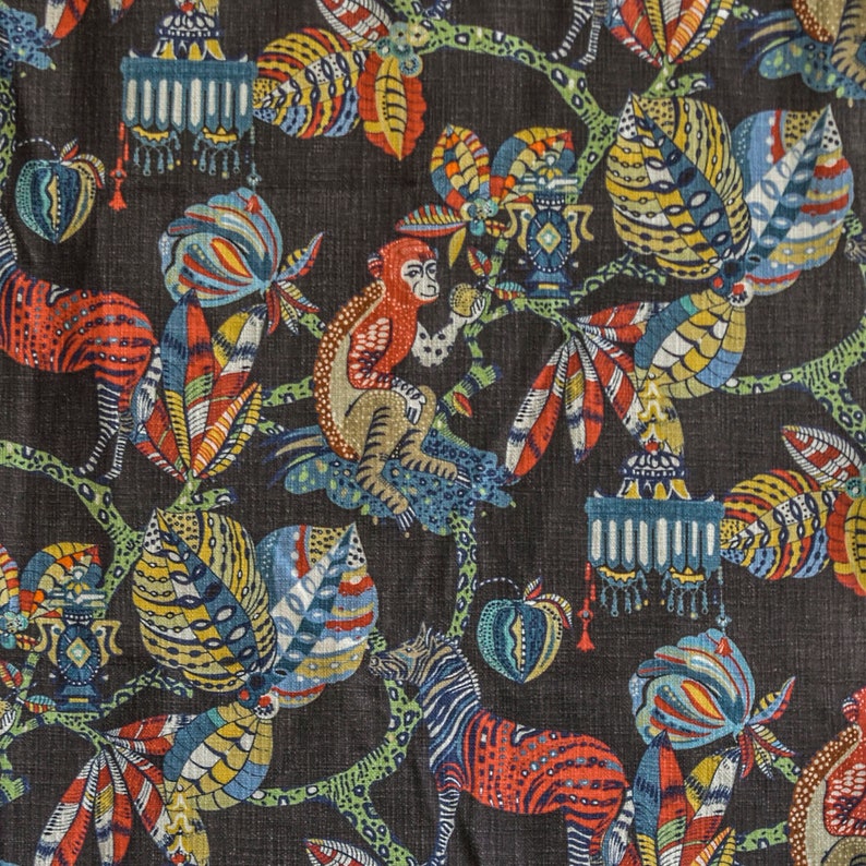 Black, Red, Green Printed Cotton Fabric by the Yard