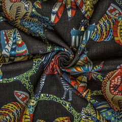 Black, Red, Green Printed Cotton Fabric by the Yard