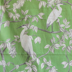 Green, White, Gray Printed Cotton Fabric by the Yard