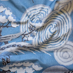 Blue, White, Gray Printed Cotton Fabric by the Yard