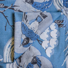 Blue, White, Gray Printed Cotton Fabric by the Yard