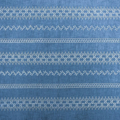 Light Blue, White Cotton Embroidered Fabric by the Yard
