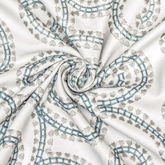 Ivory, Teal Cotton Embroidery Fabric by the Yard