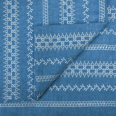 Light Blue, White Cotton Embroidered Fabric by the Yard