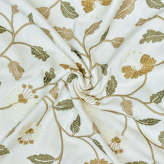 Ivory, Mustard Cotton with Embroidery Fabric by the Yard
