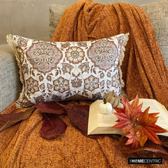 Autumn Hearth - Beige & Gray Velvet Decorative Lumbar Pillow Cover