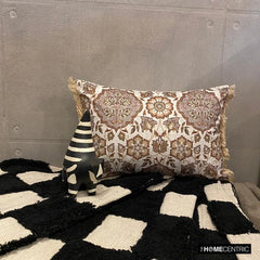 Autumn Hearth - Beige & Gray Velvet Decorative Lumbar Pillow Cover