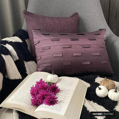 Plum Stripe - Art Silk Plum Decorative Decorative Lumbar Pillow Cover