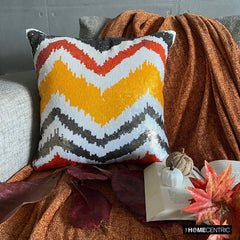 Fiery Mountain - Orange Art Silk Throw Pillow Cover