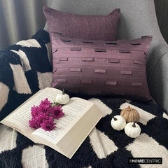 Plum Stripe - Art Silk Plum Decorative Decorative Lumbar Pillow Cover