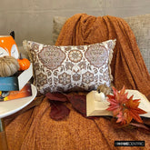 Autumn Hearth - Beige & Gray Velvet Decorative Lumbar Pillow Cover