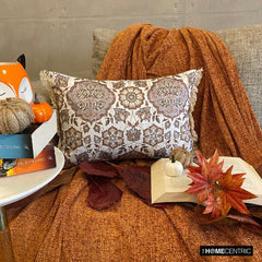 Autumn Hearth - Beige & Gray Velvet Decorative Lumbar Pillow Cover