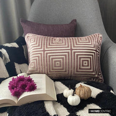 Webweave Wonder - Brown & Beige Velvet Decorative Lumbar Pillow Cover