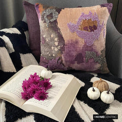 Flora N Fauna - Purple Velvet Throw Pillow Cover