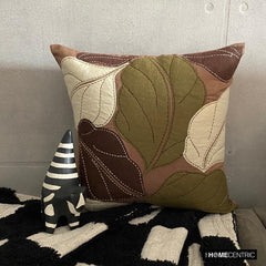 Leafy Collection - Brown Faux Suede Throw Pillow Cover
