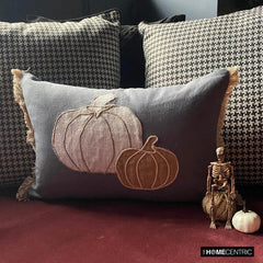 Gray Linen Decorative Lumbar Pillow Cover - Pumpkin Burlap