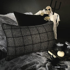 Woolly Plaid - Gray Wool Decorative Lumbar Pillow Cover