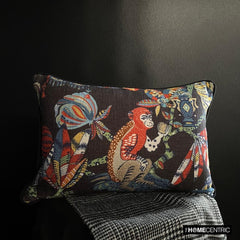 Monkey Mischief - Black Cotton Decorative Lumbar Pillow Cover