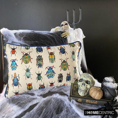Crawling Critters - Blue Linen Decorative Lumbar Pillow Cover