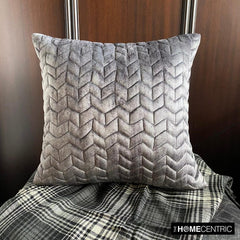 Concrete Chevron - Grey Velvet Decorative Throw Pillow Cover
