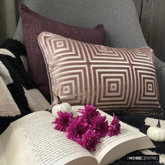 Webweave Wonder - Brown & Beige Velvet Decorative Lumbar Pillow Cover