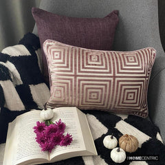 Webweave Wonder - Brown & Beige Velvet Decorative Lumbar Pillow Cover