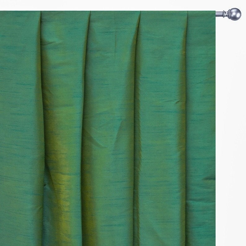 Aqua And Yellow Art Silk Curtain Panels