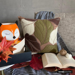 Leafy Collection - Brown Faux Suede Throw Pillow Cover