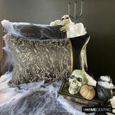 Portoro - Black Faux Leather & Jacquard Silk Decorative Lumbar Pillow Cover