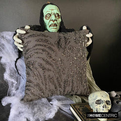 Raving Night - Charcoal Gray Linen Decorative Throw Pillow Cover