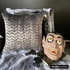 Concrete Chevron - Grey Velvet Decorative Throw Pillow Cover