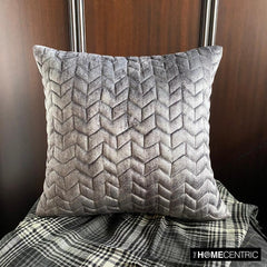 Concrete Chevron - Grey Velvet Decorative Throw Pillow Cover