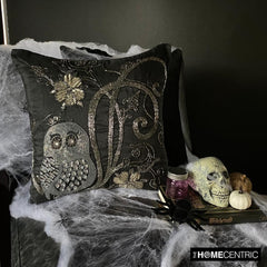 Night Owls - Black Art Silk Decorative Throw Pillow Cover