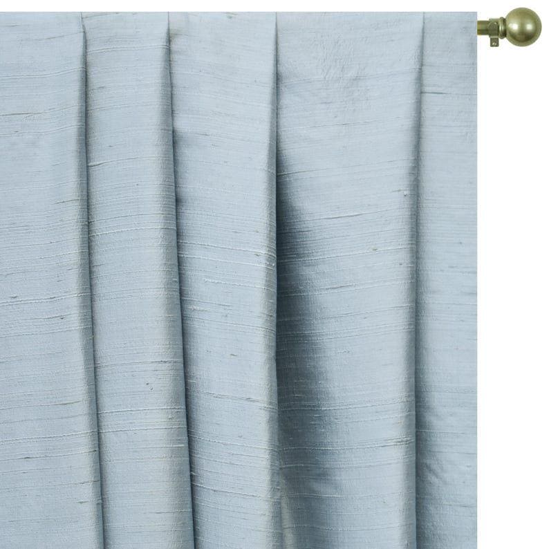 Ice Blue Pure Silk Dupioni Curtain Panels