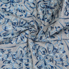 Shades of Blue Cotton Embroidery Fabric by the Yard