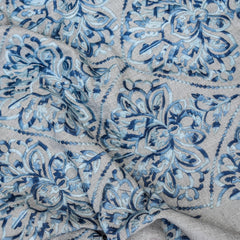 Shades of Blue Cotton Embroidery Fabric by the Yard